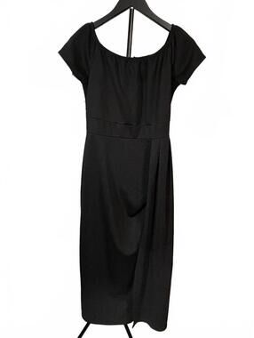 Classic Black Midi Dress with Cap Sleeves Size L